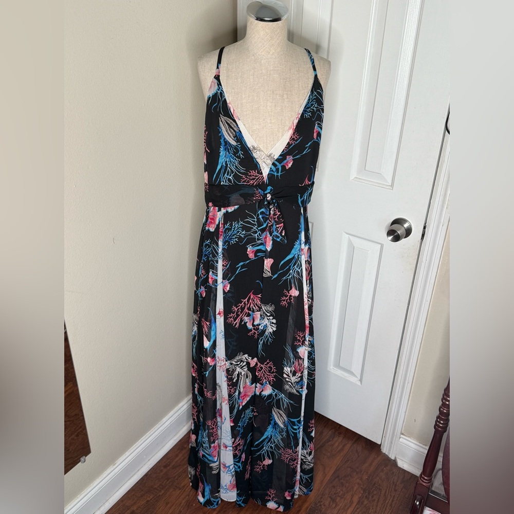 *NWT* White House Black Market Black and Blue Coral Sea Maxi Dress